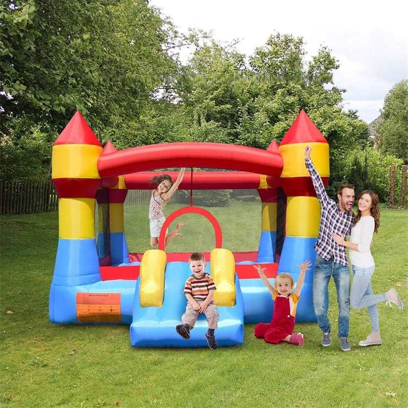 Inflatable Bounce House for Kids, Castle Moonwalk Playhouse with Slide, Large Jumping Area & Mesh Walls for Indoor/Outdoor Backyard Party Fun