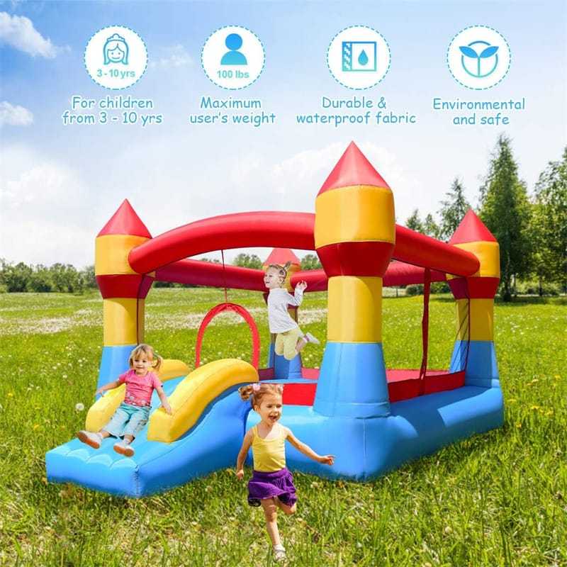 Inflatable Bounce House for Kids, Castle Moonwalk Playhouse with Slide, Large Jumping Area & Mesh Walls for Indoor/Outdoor Backyard Party Fun