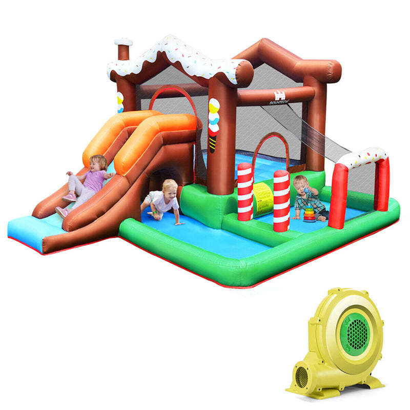 Inflatable Water Slide Kids Giant Bouncy Castle Water Park with Long Slide, Jumping & Play Areas, 480W Air Blower for Outdoor Indoor Fun