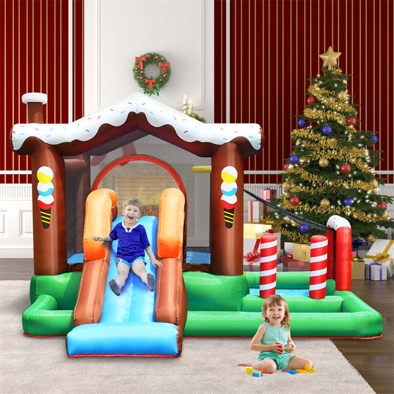 Inflatable Water Slide Kids Giant Bouncy Castle Water Park with Long Slide, Jumping & Play Areas, 480W Air Blower for Outdoor Indoor Fun