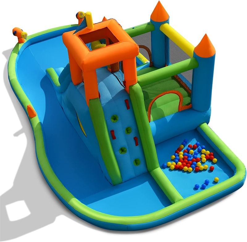 Inflatable Water Slide Bounce House 8-in-1 Kids Waterslide Splash Pool Water Park with Ball Pit & 735W Blower for Boys Girls Backyard Party Gifts