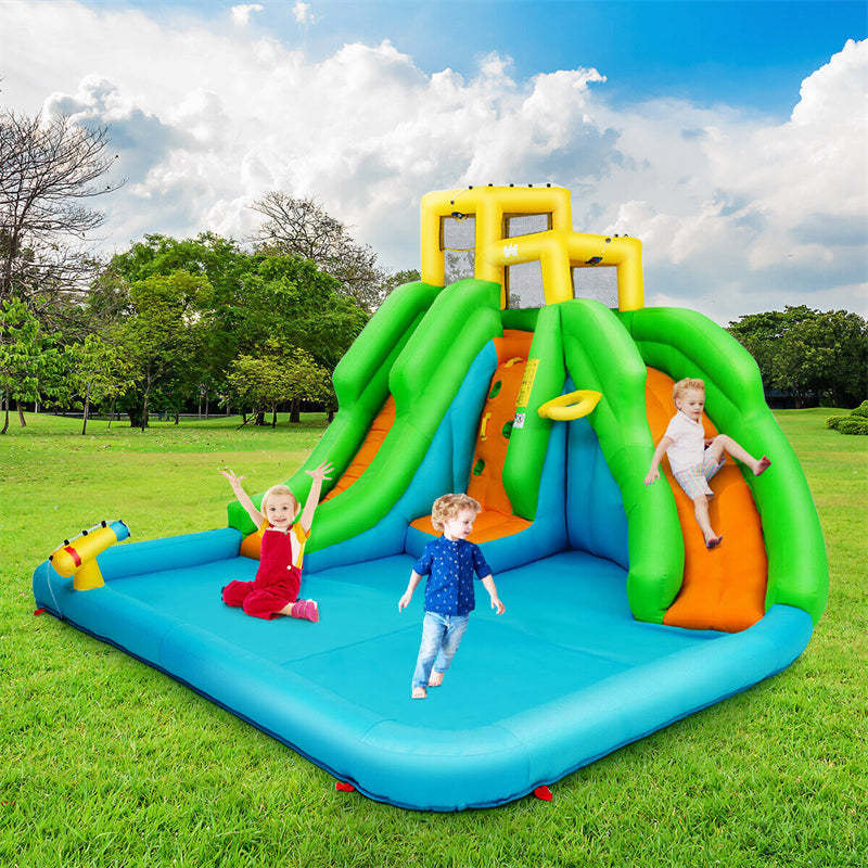 Inflatable Water Slide, 6 in 1 Giant Bounce House Water Park with Dual Slides, Splash Pool & Climbing Wall for Kids Backyard Party Gifts