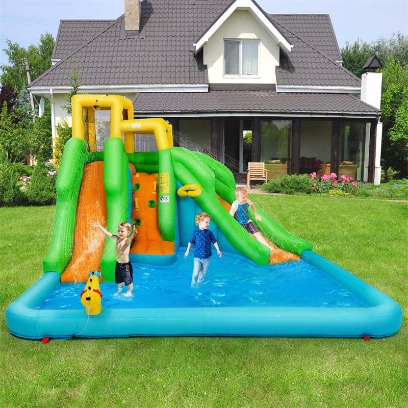 Inflatable Water Slide, 6 in 1 Giant Bounce House Water Park with Dual Slides, Splash Pool & Climbing Wall for Kids Backyard Party Gifts