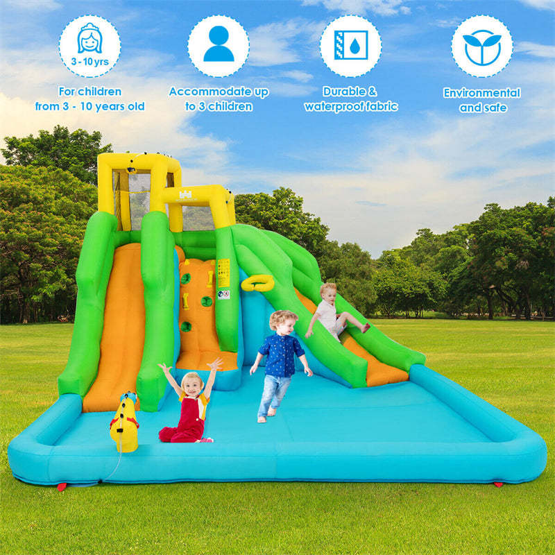 Inflatable Water Slide, 6 in 1 Giant Bounce House Water Park with Dual Slides, Splash Pool & Climbing Wall for Kids Backyard Party Gifts