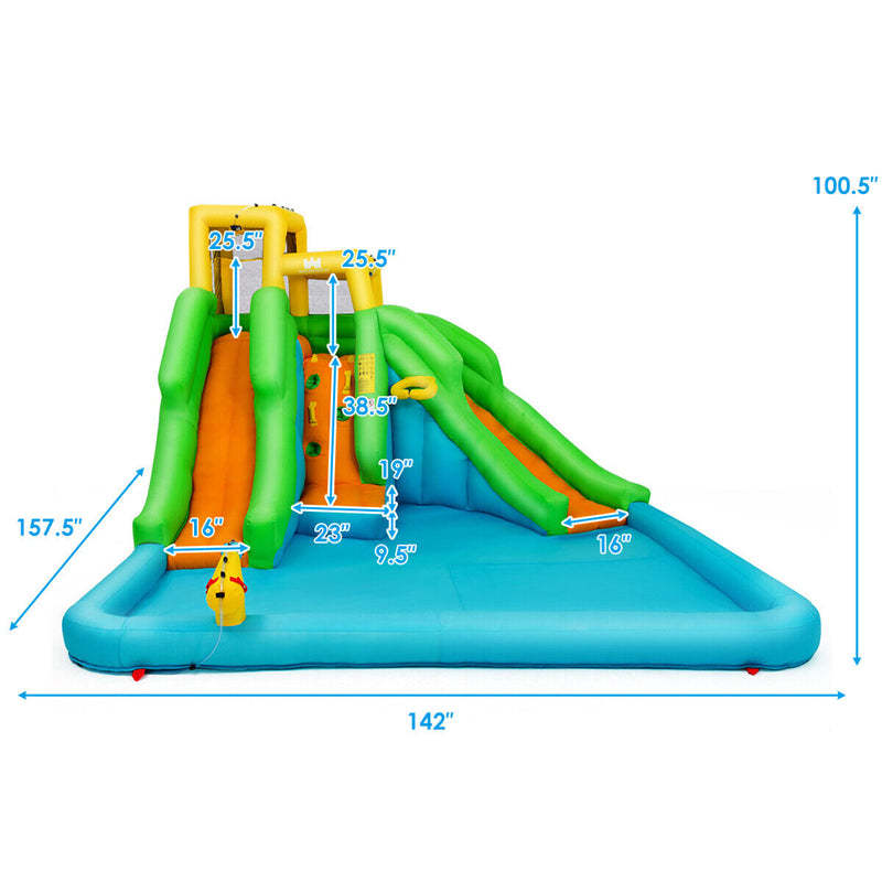 Inflatable Water Slide, 6 in 1 Giant Bounce House Water Park with Dual Racing Slides, 480W Blower & Splash Pool for Kids/Adults Backyard Party Gifts