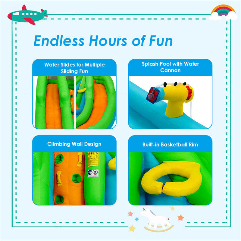 Inflatable Water Slide, 6 in 1 Giant Bounce House Water Park with Dual Racing Slides, 480W Blower & Splash Pool for Kids/Adults Backyard Party Gifts
