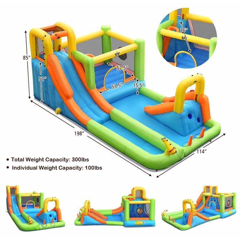 Inflatable Water Slide, 8-in-1 Mega Waterslide Park Bounce House with 735W Blower, Splash Pool & Long Slide for Backyard Parties, Kids & Adults