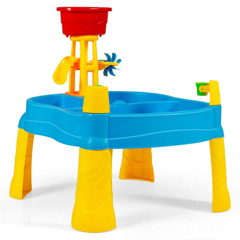Kids Sand & Water Table Playset with Umbrella and 18 Pcs Accessories