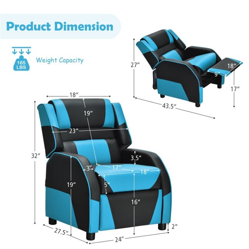 Kids Recliner Chair, Adjustable Gaming Recliner with Footrest, Headrest & Lumbar Support, Ergonomic PU Leather Lounge Sofa for Boys & Girls