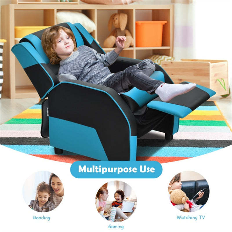 Kids Recliner Chair, Adjustable Gaming Recliner with Footrest, Headrest & Lumbar Support, Ergonomic PU Leather Lounge Sofa for Boys & Girls