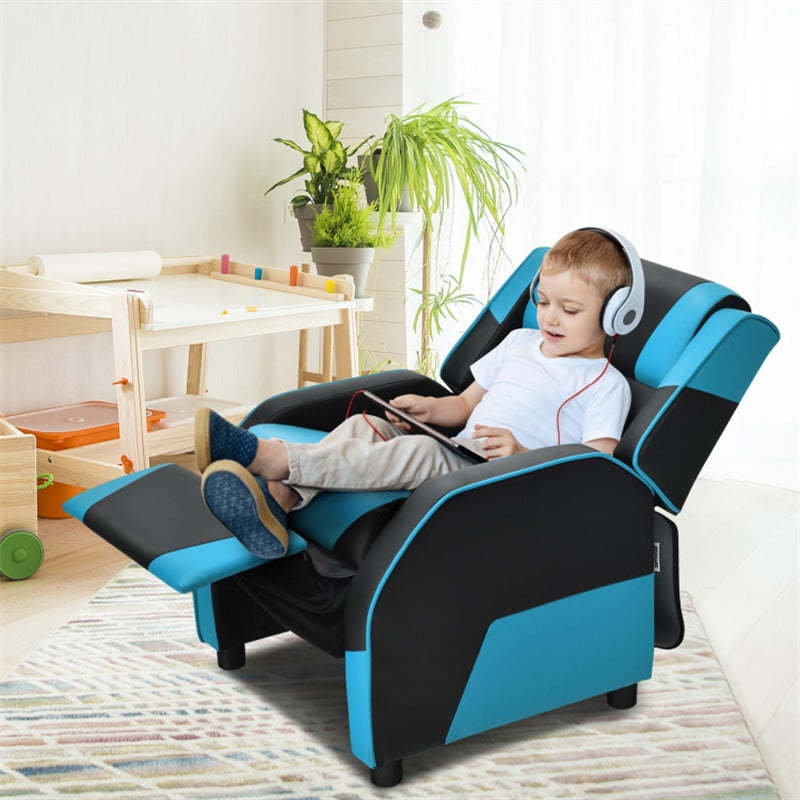 Kids Recliner Chair, Adjustable Gaming Recliner with Footrest, Headrest & Lumbar Support, Ergonomic PU Leather Lounge Sofa for Boys & Girls