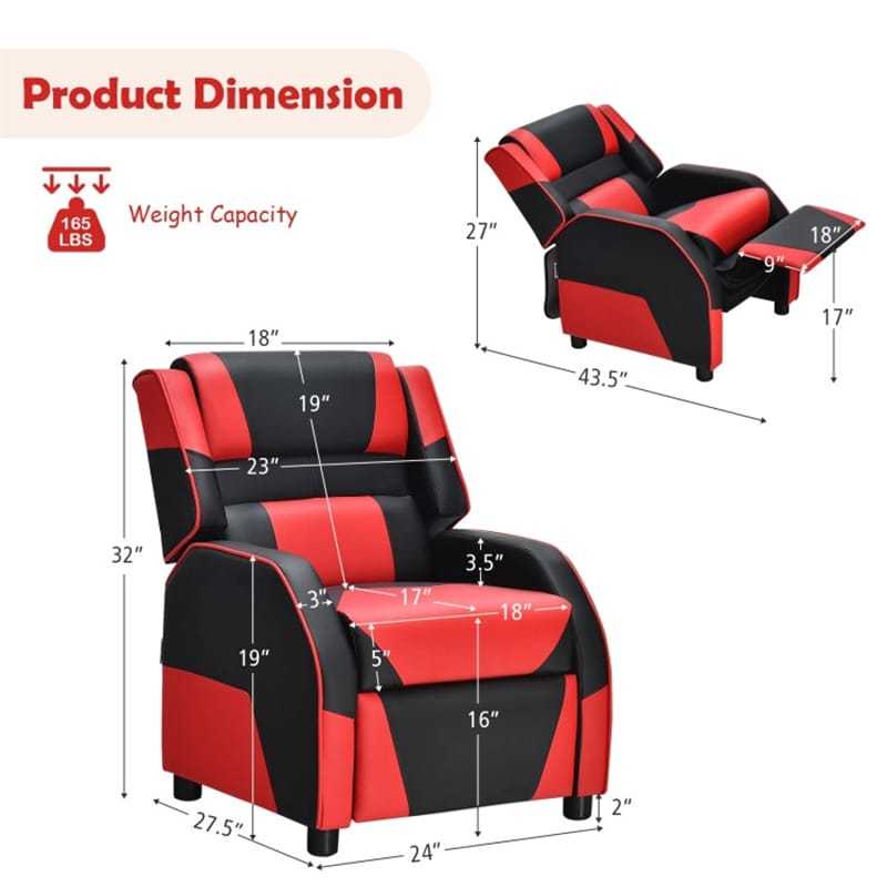 Kids Recliner Chair, Adjustable Gaming Recliner with Footrest, Headrest & Lumbar Support, Ergonomic PU Leather Lounge Sofa for Boys & Girls