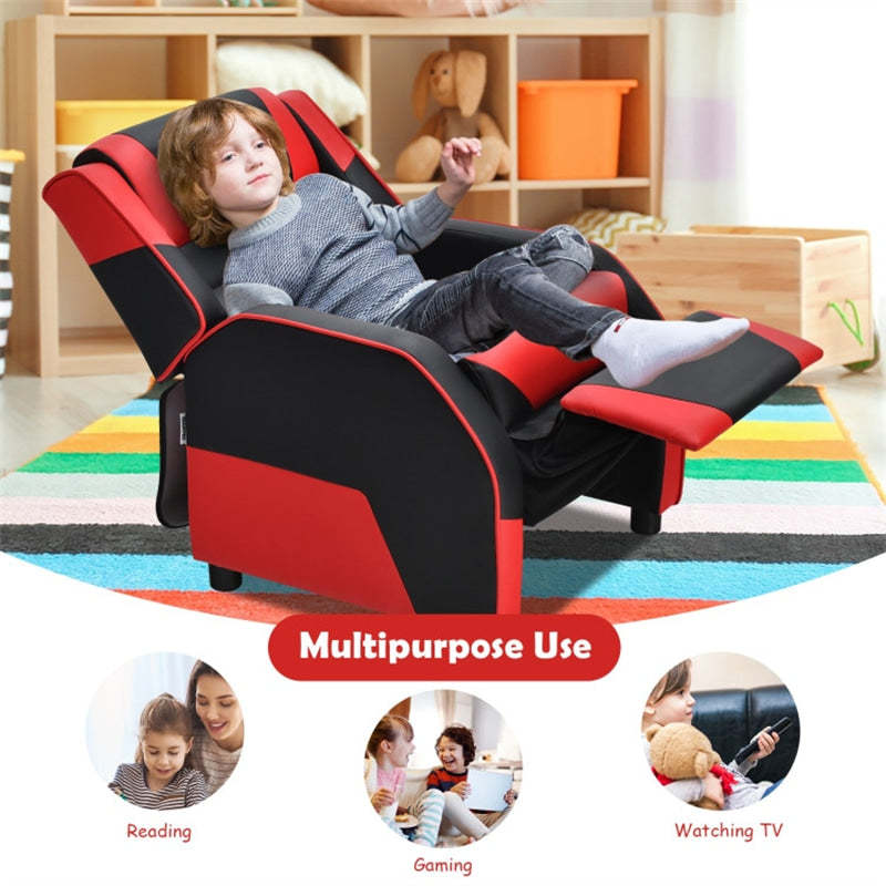 Kids Recliner Chair, Adjustable Gaming Recliner with Footrest, Headrest & Lumbar Support, Ergonomic PU Leather Lounge Sofa for Boys & Girls
