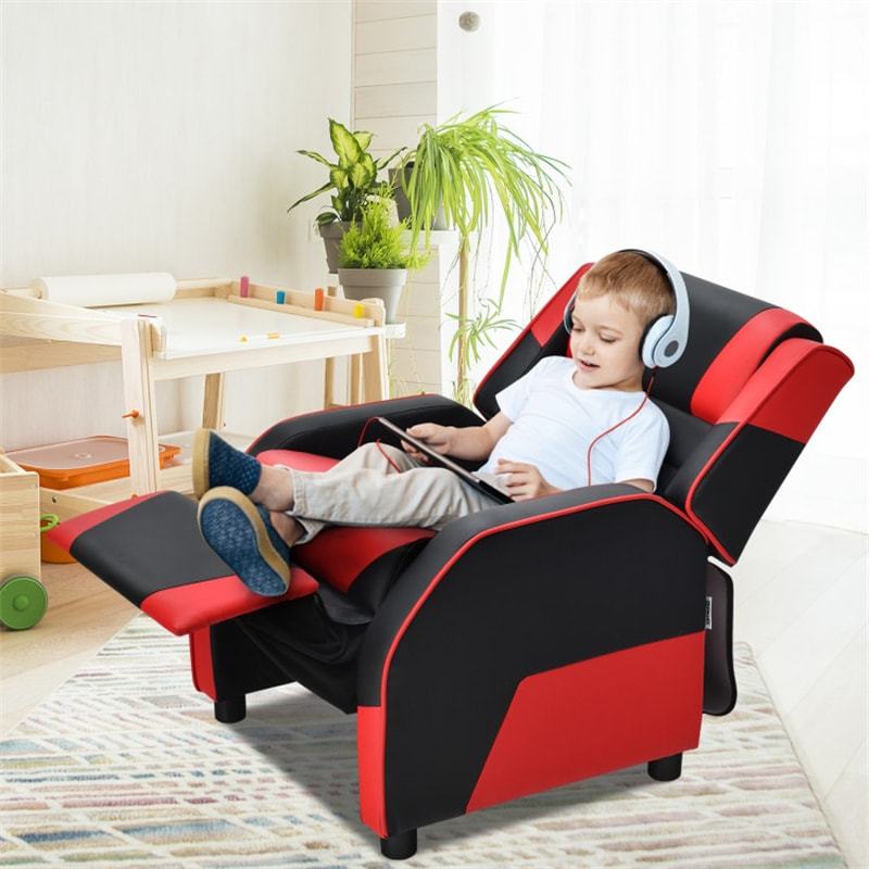 Kids Recliner Chair, Adjustable Gaming Recliner with Footrest, Headrest & Lumbar Support, Ergonomic PU Leather Lounge Sofa for Boys & Girls