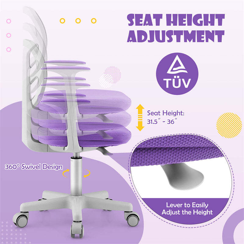 Kids Desk Chair, Adjustable Children Study Computer Chair with Wheels, Arms & Lumbar Support, Swivel Mesh Office Chair for Boys Girls Aged 4-13