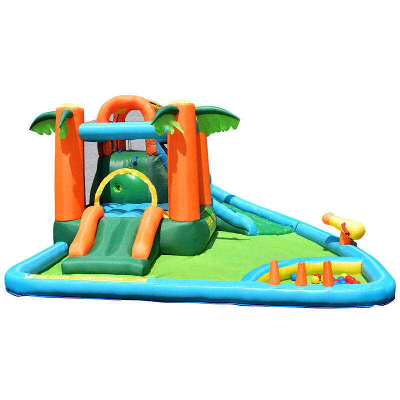 Inflatable Water Slide Tropical Castle Bounce House Mega Water Park Splash Pool Ball Pit Combo with Jumping Area & 735W Blower