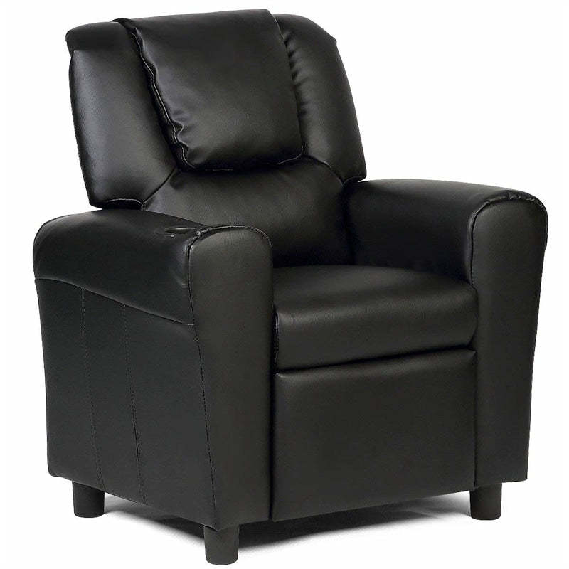 Kids Recliner Chair with Cup Holder, Armrests & Retractable Footrest, Children PU Leather Sofa Armchair, Ergonomic Toddler Room Furniture