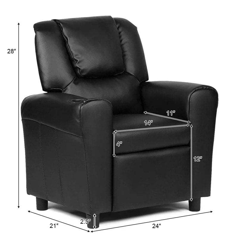 Kids Recliner Chair with Cup Holder, Armrests & Retractable Footrest, Children PU Leather Sofa Armchair, Ergonomic Toddler Room Furniture