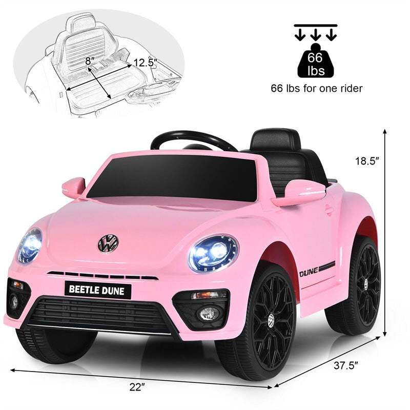 12V Kids Ride-On Car, Licensed Volkswagen Beetle Battery-Powered Electric Vehicle with Remote Control, Lights, Music, Gift for Boys & Girls