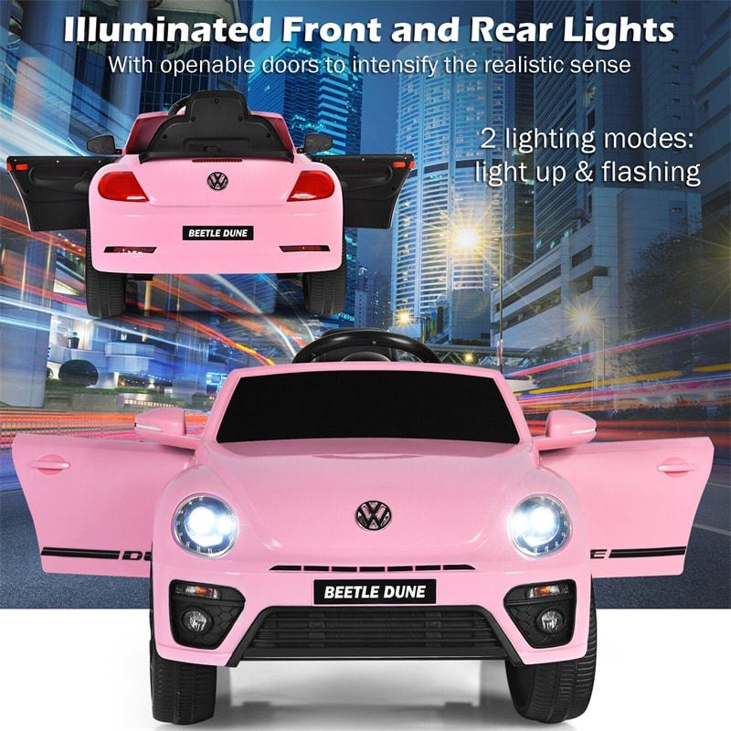 12V Kids Ride-On Car, Licensed Volkswagen Beetle Battery-Powered Electric Vehicle with Remote Control, Lights, Music, Gift for Boys & Girls