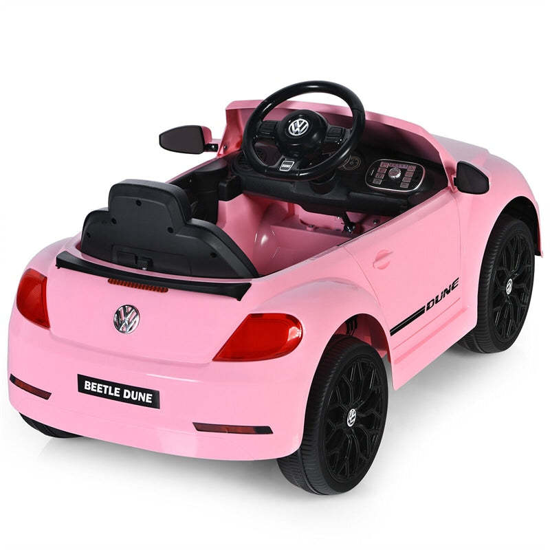 12V Kids Ride-On Car, Licensed Volkswagen Beetle Battery-Powered Electric Vehicle with Remote Control, Lights, Music, Gift for Boys & Girls