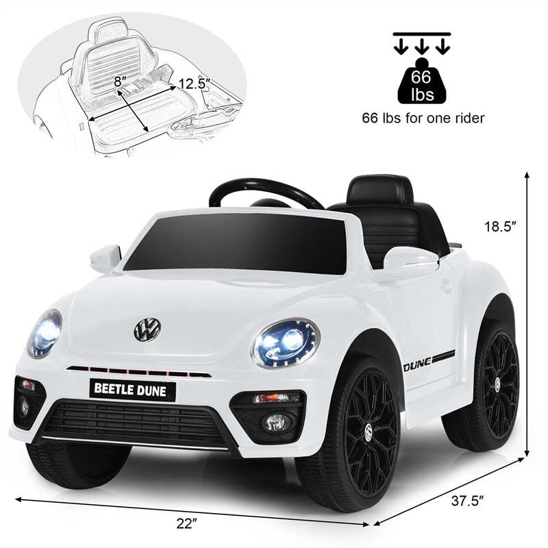 12V Kids Ride-On Car, Licensed Volkswagen Beetle Battery-Powered Electric Vehicle with Remote Control, Lights, Music, Gift for Boys & Girls