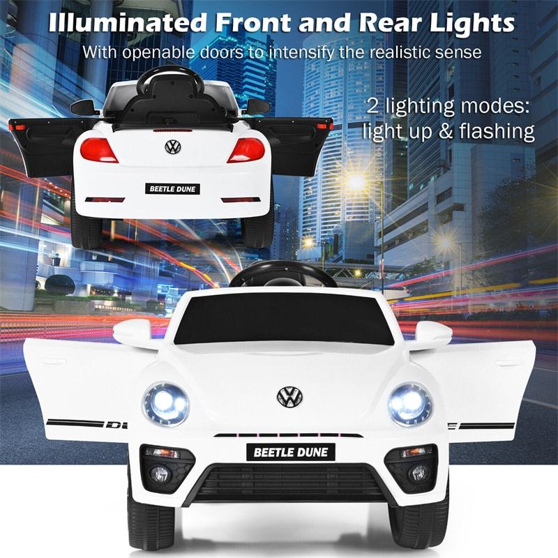 12V Kids Ride-On Car, Licensed Volkswagen Beetle Battery-Powered Electric Vehicle with Remote Control, Lights, Music, Gift for Boys & Girls