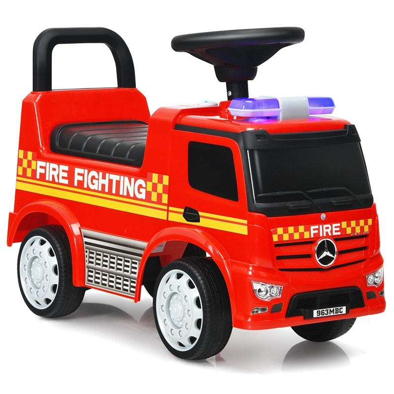 Kids Ride On Fire Truck Licensed Mercedes Benz Ride On Push Car with Under-Seat Storage & Steering Wheel, Foot-to-Floor Riding Toy for Boys Girls 1-3