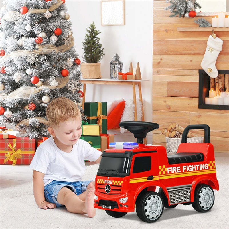 Kids Ride On Fire Truck Licensed Mercedes Benz Ride On Push Car with Under-Seat Storage & Steering Wheel, Foot-to-Floor Riding Toy for Boys Girls 1-3