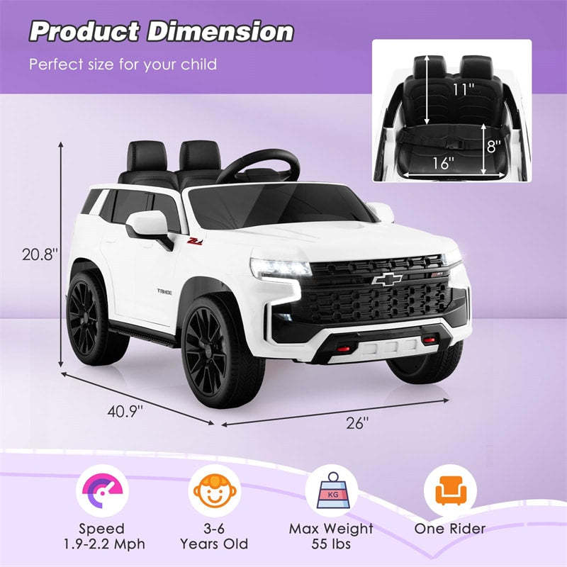 Kids Ride On Truck Car 12V Licensed Chevrolet Tahoe Electric Vehicle with Remote Control, Light & Music, Battery Powered Ride On Car Toy