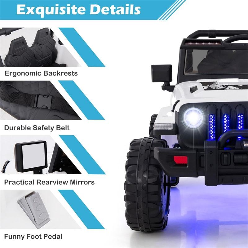 2-Seater Ride-On Truck for Kids, 12V Battery Powered Electric Vehicle with Remote Control & LED Lights, Ride-On Car for Boys Girls Gifts