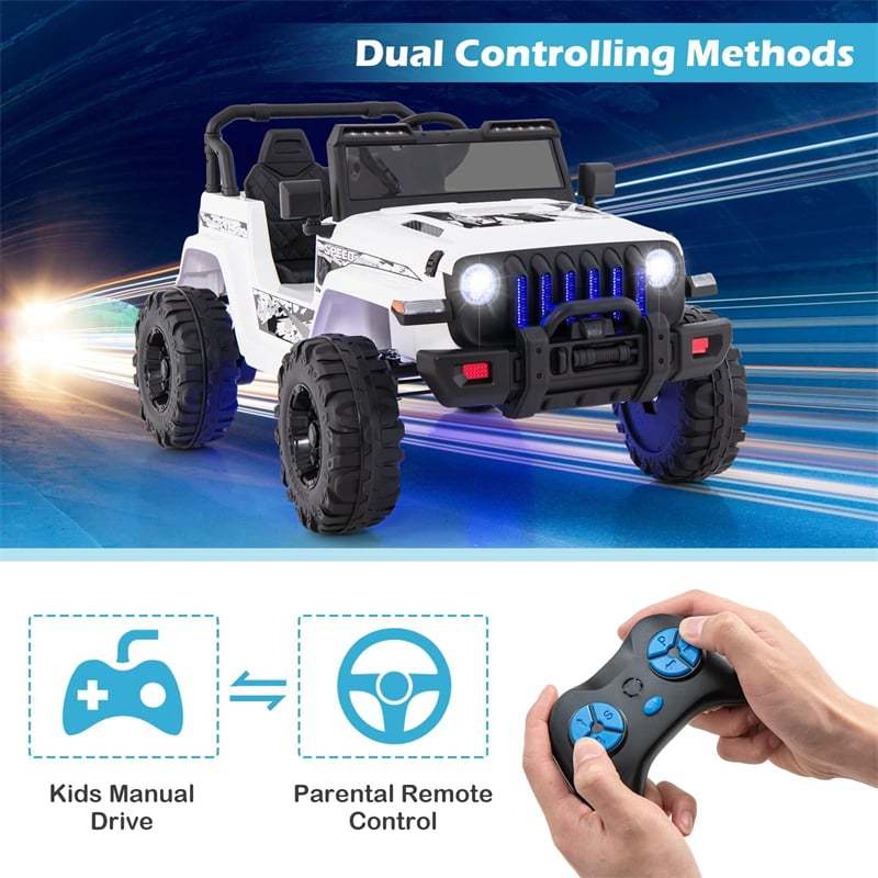 2-Seater Ride-On Truck for Kids, 12V Battery Powered Electric Vehicle with Remote Control & LED Lights, Ride-On Car for Boys Girls Gifts