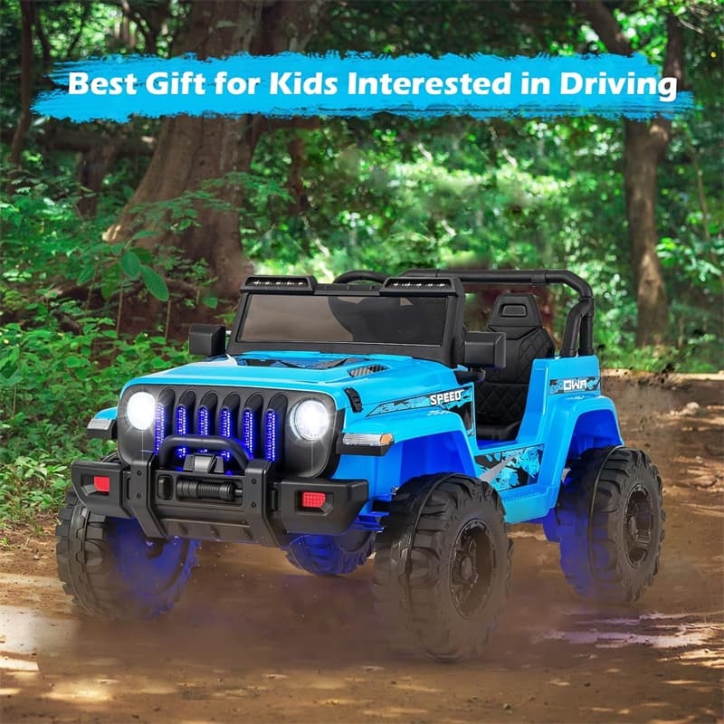 2-Seater Ride-On Truck for Kids, 12V Battery Powered Electric Vehicle with Remote Control & LED Lights, Ride-On Car for Boys Girls Gifts