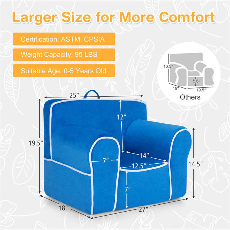 Kids Couch, Toddler Soft Sofa with Removable Washable Velvet Surface for Play Room, Nursery, Preschool, Foam Filled Armchair for 0-5 Boys & Girls