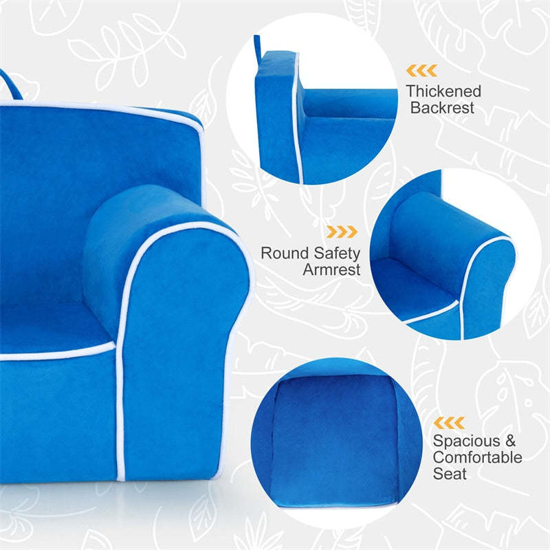 Kids Couch, Toddler Soft Sofa with Removable Washable Velvet Surface for Play Room, Nursery, Preschool, Foam Filled Armchair for 0-5 Boys & Girls