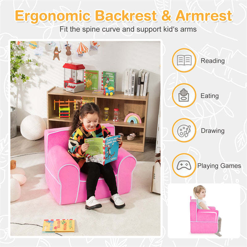 Kids Couch, Toddler Soft Sofa with Removable Washable Velvet Surface for Play Room, Nursery, Preschool, Foam Filled Armchair for 0-5 Boys & Girls
