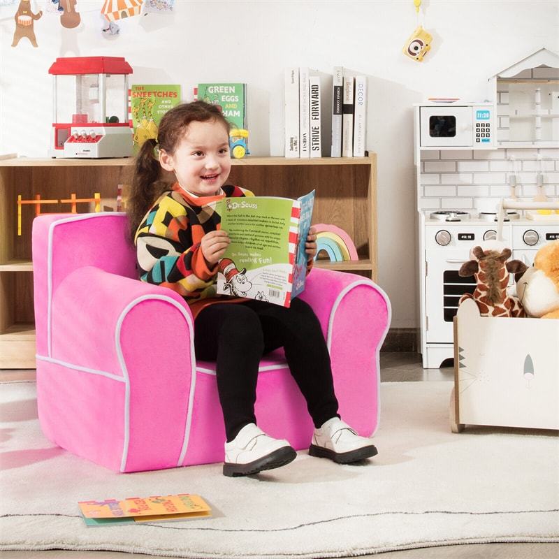 Kids Couch, Toddler Soft Sofa with Removable Washable Velvet Surface for Play Room, Nursery, Preschool, Foam Filled Armchair for 0-5 Boys & Girls