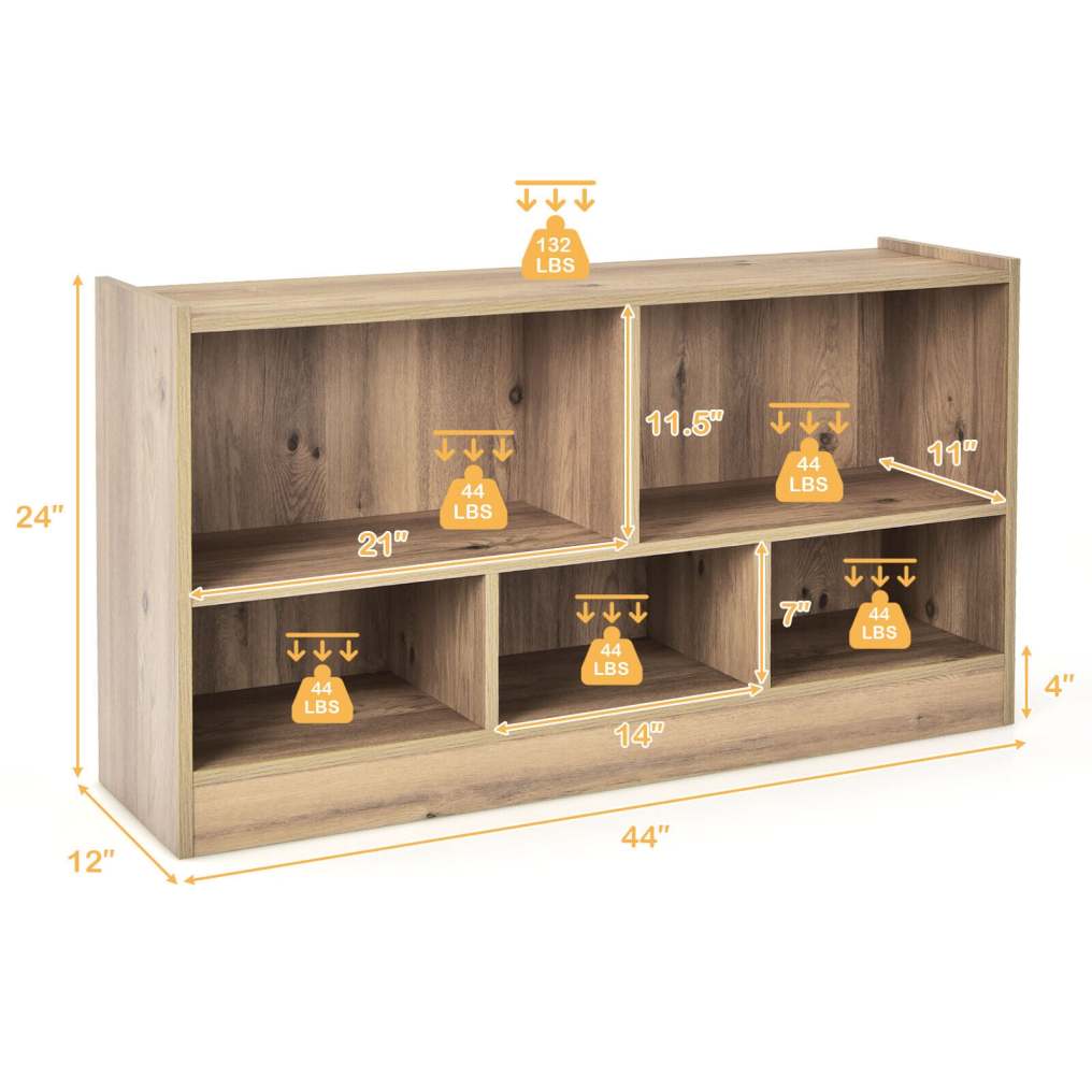 5-Cube Toy Storage Organizer Wood Cube Storage Organizer 2-Shelf Bookcase School Classroom Storage Shelves Daycare Cubbies