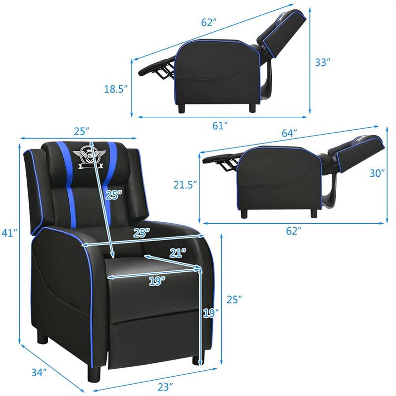 Gaming Recliner PU Leather Massage Gaming Chair with Adjustable Footrest, Side Pocket & Remote, Racing Style Single Theater Seat Game Sofa