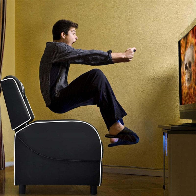 Gaming Recliner PU Leather Massage Gaming Chair with Adjustable Footrest, Side Pocket & Remote, Racing Style Single Theater Seat Game Sofa