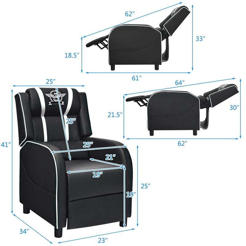 Gaming Recliner PU Leather Massage Gaming Chair with Adjustable Footrest, Side Pocket & Remote, Racing Style Single Theater Seat Game Sofa