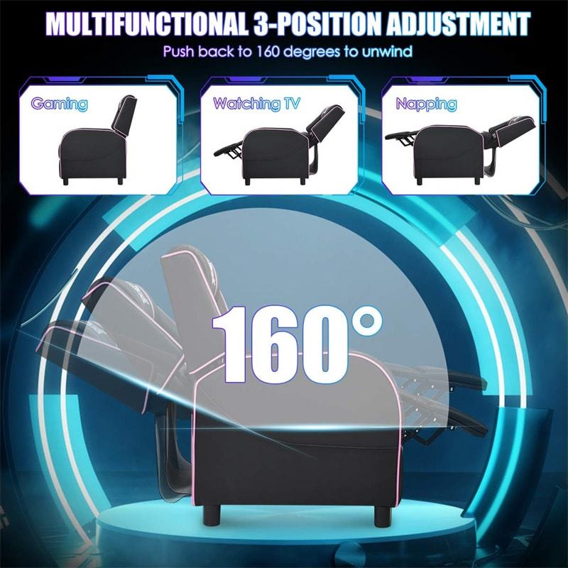 Gaming Recliner PU Leather Massage Gaming Chair with Adjustable Footrest, Side Pocket & Remote, Racing Style Single Theater Seat Game Sofa
