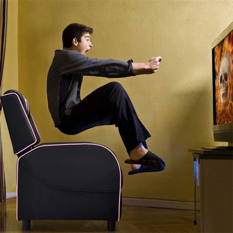Gaming Recliner PU Leather Massage Gaming Chair with Adjustable Footrest, Side Pocket & Remote, Racing Style Single Theater Seat Game Sofa