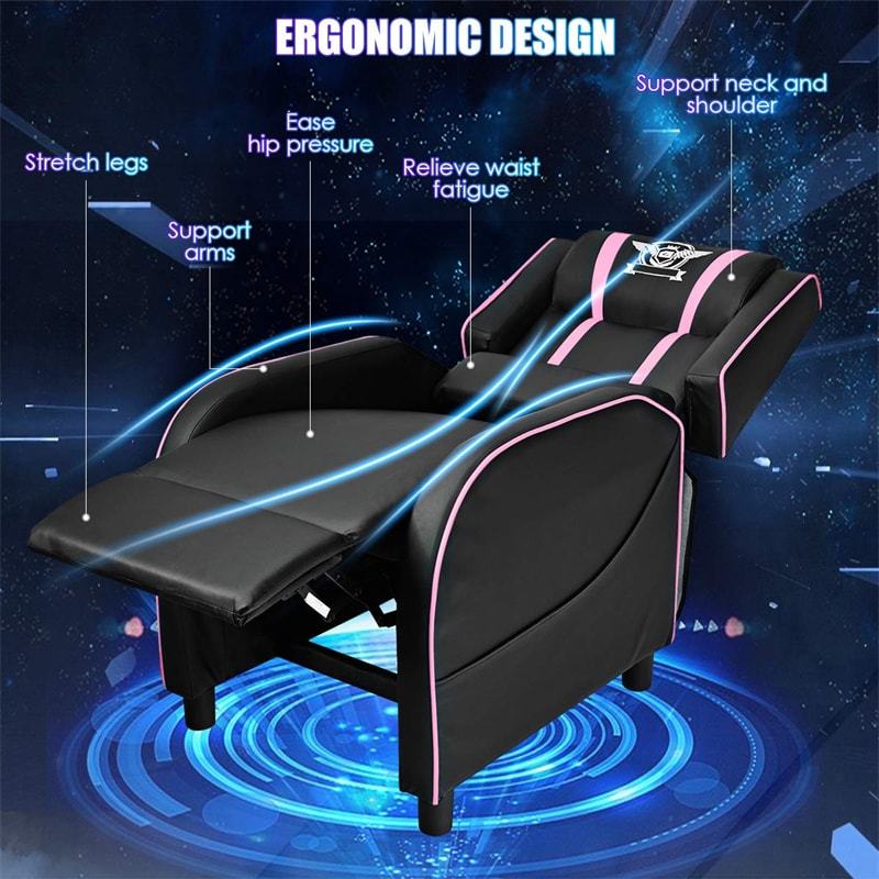 Gaming Recliner PU Leather Massage Gaming Chair with Adjustable Footrest, Side Pocket & Remote, Racing Style Single Theater Seat Game Sofa