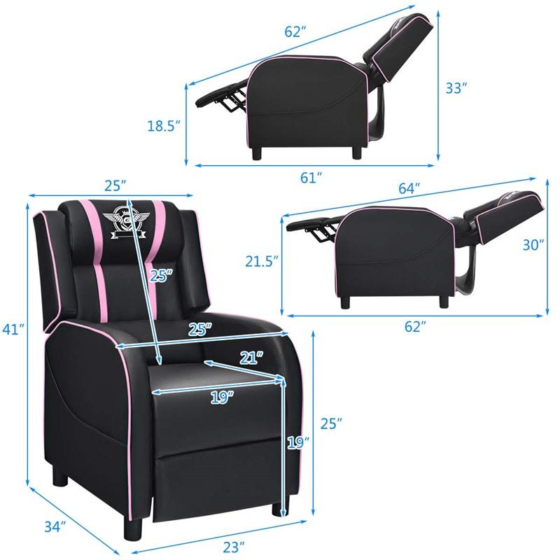 Gaming Recliner PU Leather Massage Gaming Chair with Adjustable Footrest, Side Pocket & Remote, Racing Style Single Theater Seat Game Sofa