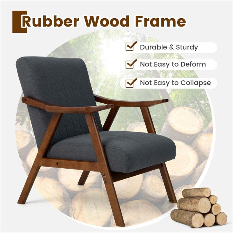 Mid-Century Modern Accent Chair Upholstered Living Room Arm Chair with Rubber Wood Frame & Felt Pads