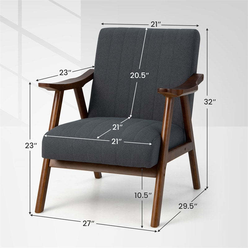 Mid-Century Modern Accent Chair Upholstered Living Room Arm Chair with Rubber Wood Frame & Felt Pads