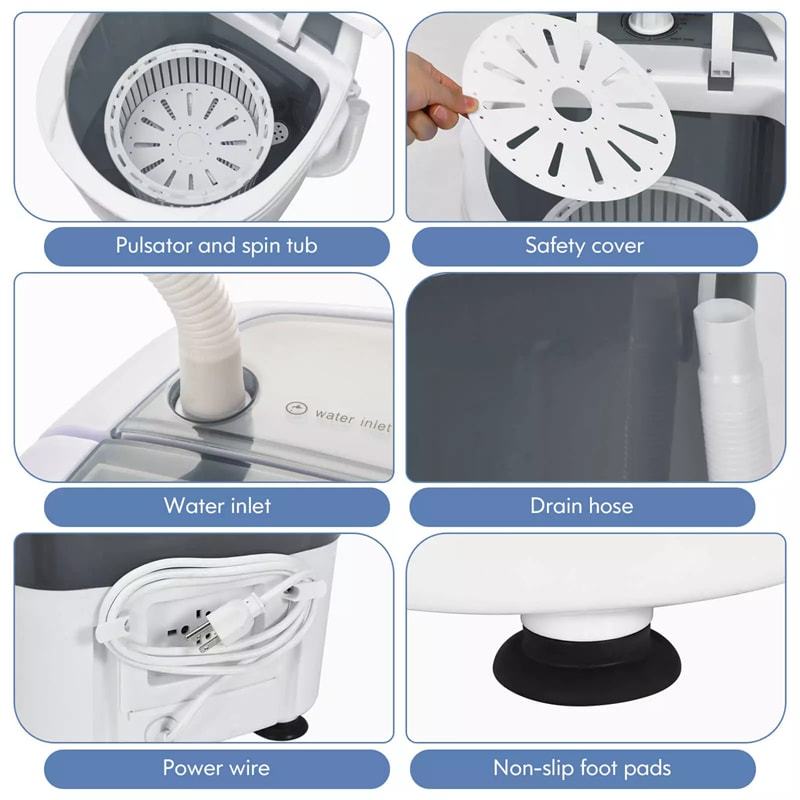 Mini Washer & Spinner Combo with Single Tub, 5.5 Lbs Compact Portable Washing Machine for Home, Apartments, Dorms, RVs