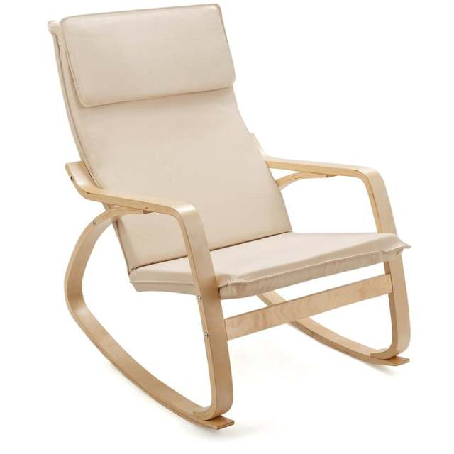 Modern Bentwood Rocking Chair with Removable Upholstered Cushion, Ergonomic Leisure Accent Rocker for Living Room, Bedroom & Nursery