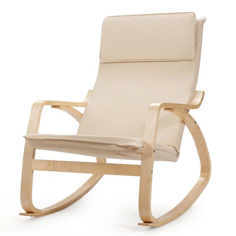 Modern Bentwood Rocking Chair with Removable Upholstered Cushion, Ergonomic Leisure Accent Rocker for Living Room, Bedroom & Nursery